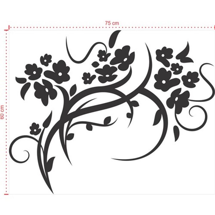 Adesivo Decorativo - Floral 031 - Tamanho: 75x60 cm - Preto