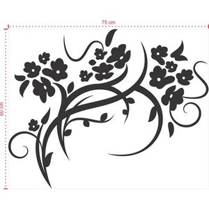 Adesivo Decorativo - Floral 031 - Tamanho: 75x60 cm - Preto