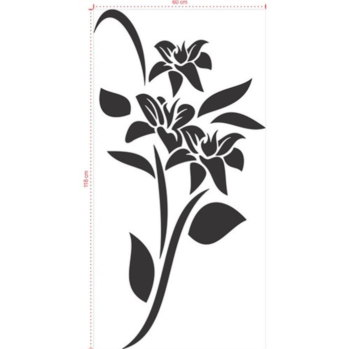 Adesivo Decorativo - Floral 033 - Tamanho: 60x118 cm - Preto