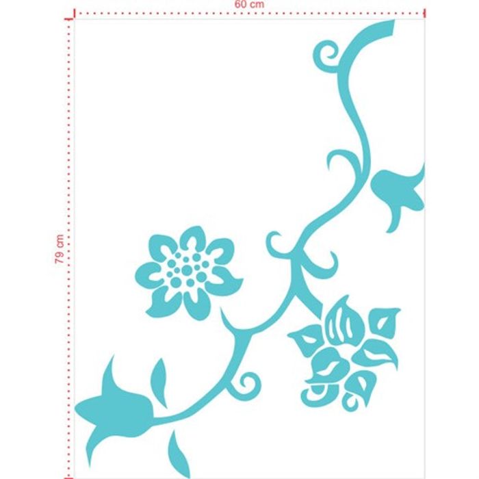 Adesivo Decorativo - Floral 036 - Tamanho: 60x79 cm - Azul Céu