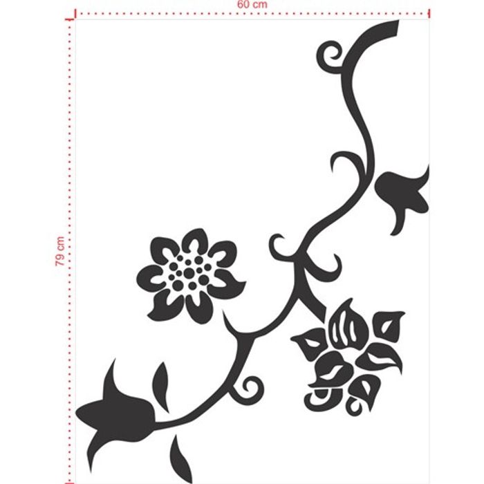 Adesivo Decorativo - Floral 036 - Tamanho: 60x79 cm - Preto