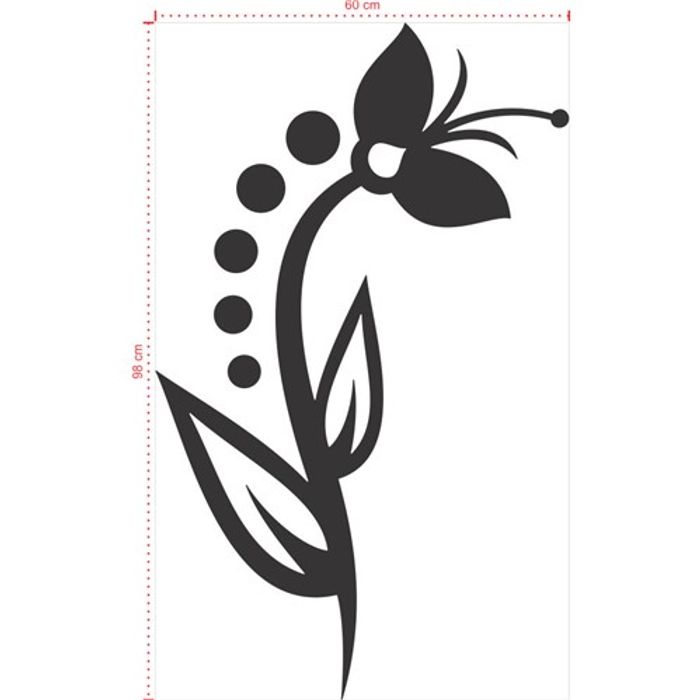 Adesivo Decorativo - Floral 038 - Tamanho: 60x98 cm - Preto