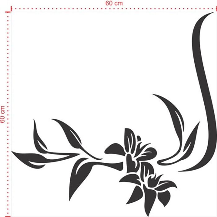 Adesivo Decorativo - Floral 043 - Tamanho: 60x60 cm - Preto