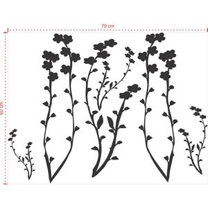 Adesivo Decorativo - Floral 046 - Tamanho: 79x60 cm - Cinza