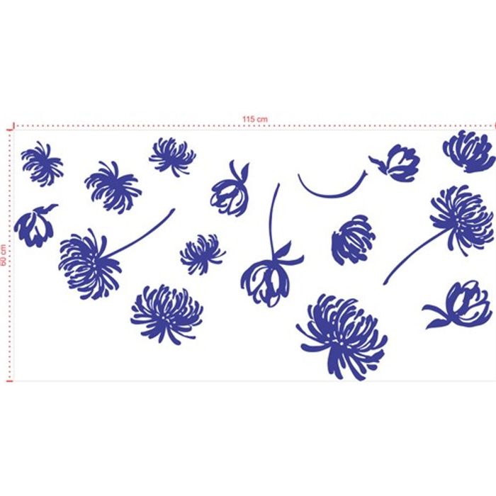 Adesivo Decorativo - Floral 047 - Tamanho: 115x60 cm - Azul Marinho