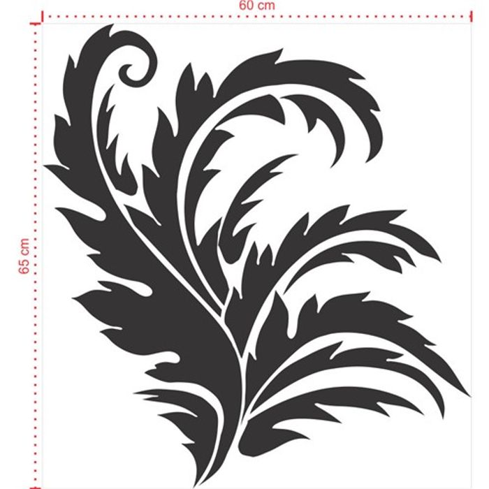 Adesivo Decorativo - Floral 050 - Tamanho: 60x65 cm - Preto