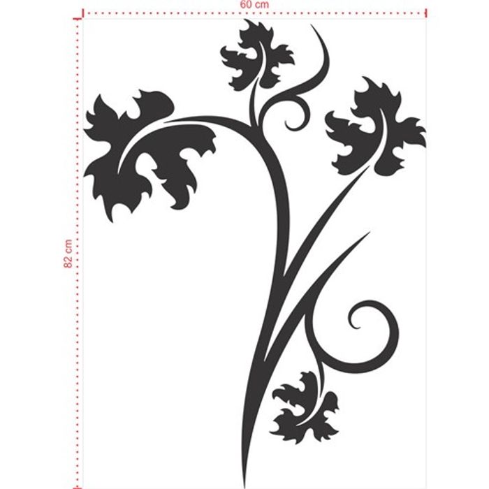 Adesivo Decorativo - Floral 052 - Tamanho: 60x82 cm - Preto