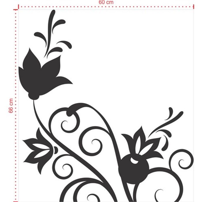 Adesivo Decorativo - Floral 054 - Tamanho: 60x66 cm - Preto
