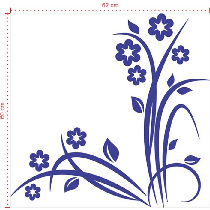 Adesivo Decorativo - Floral 060 - Tamanho: 62x60 cm - Azul Marinho