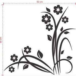 Adesivo Decorativo - Floral 060 - Tamanho: 62x60 cm - Preto
