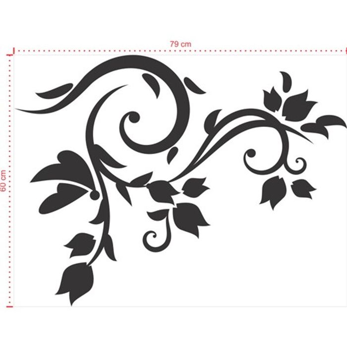 Adesivo Decorativo - Floral 062 - Tamanho: 79x60 cm - Preto