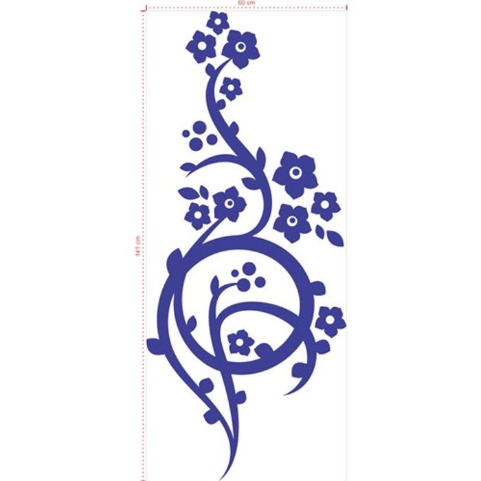 Adesivo Decorativo - Floral 064 - Tamanho: 141x60 cm - Azul Marinho