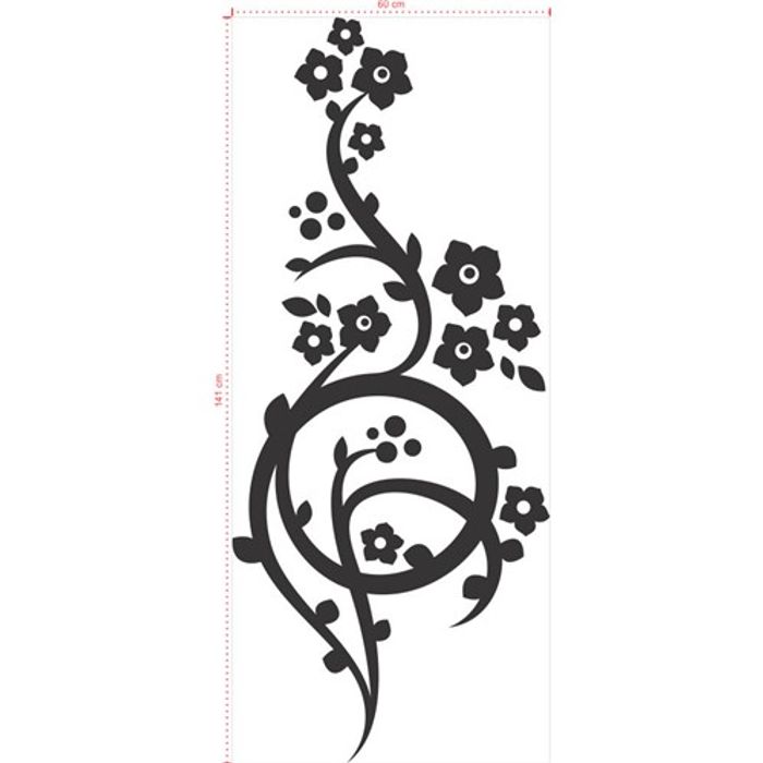 Adesivo Decorativo - Floral 064 - Tamanho: 141x60 cm - Preto