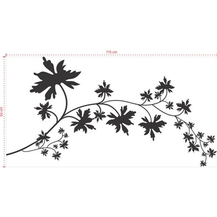 Adesivo Decorativo - Floral 068 - Tamanho: 115x60 cm - Preto