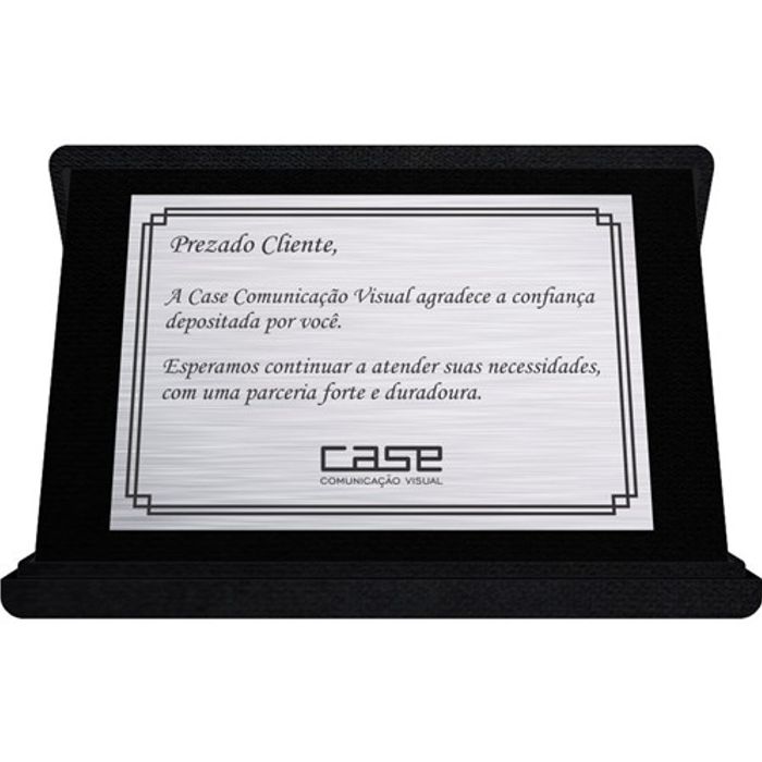 Placa de Homenagem em Aço Inox Escovado com Estojo de Veludo - Tamanho da placa: 13x9 cm