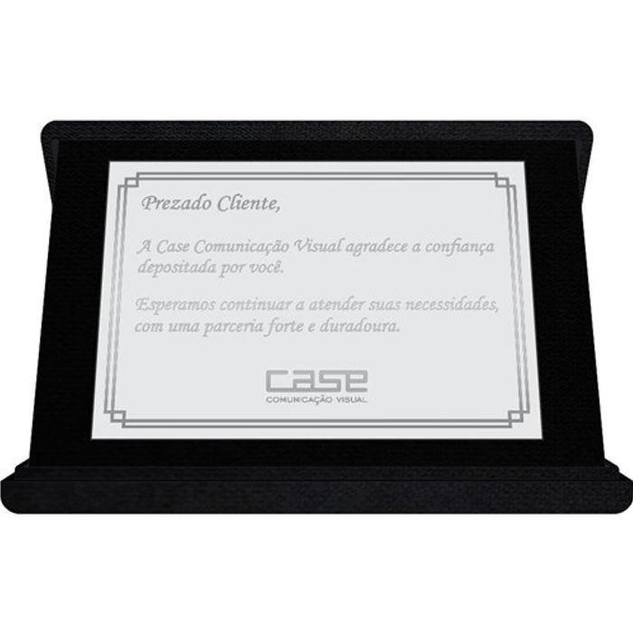 Placa de Homenagem em Aço Inox Polido com Estojo de Veludo - Tamanho da placa: 13x9 cm