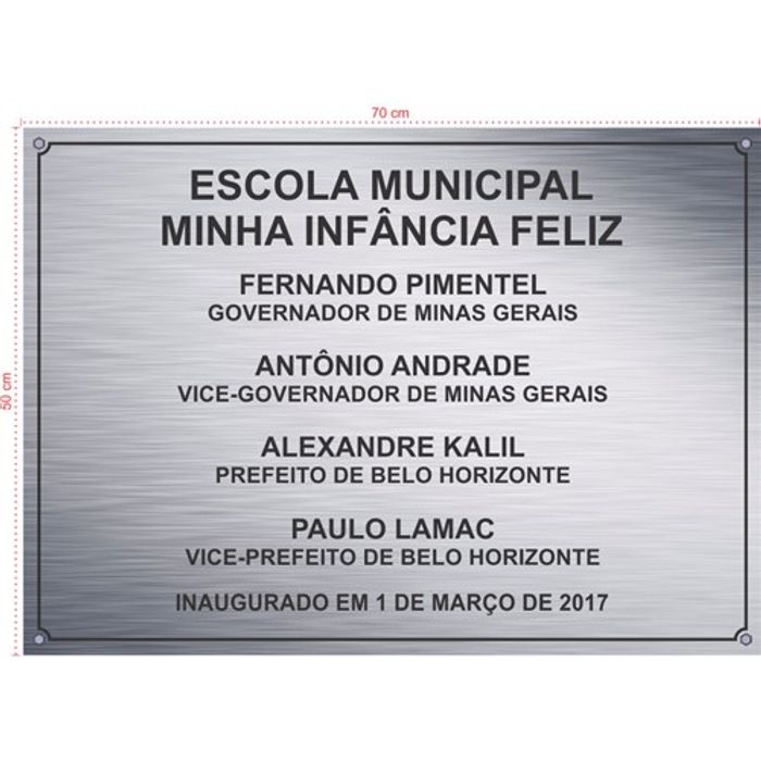 Placa em aço inox escovado - Inauguração - Tamanho: 70x50 cm