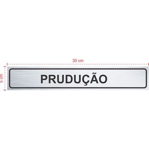 Placa em aço inox escovado - Produção - Tamanho: 30x5 cm