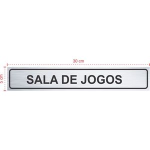 Placa em aço inox escovado - Sala de Jogo - Tamanho: 30x5 cm