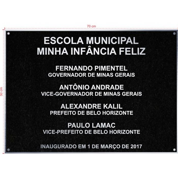 Placa em alumínio fundido - Inauguração - Tamanho: 70x50 cm