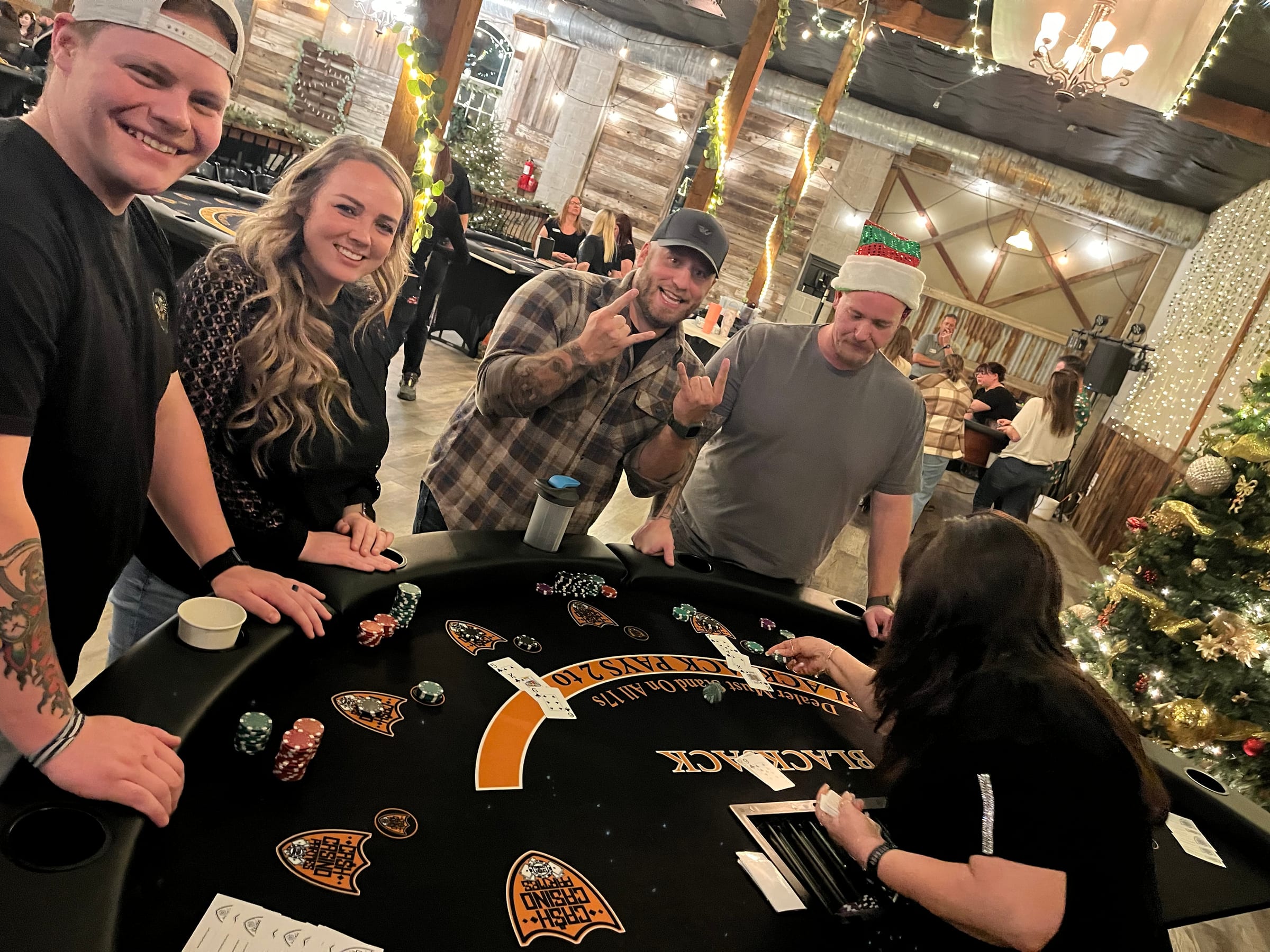 Casino tables and guests at Layton Police Lodge 25, a private casino party in Northern Utah
