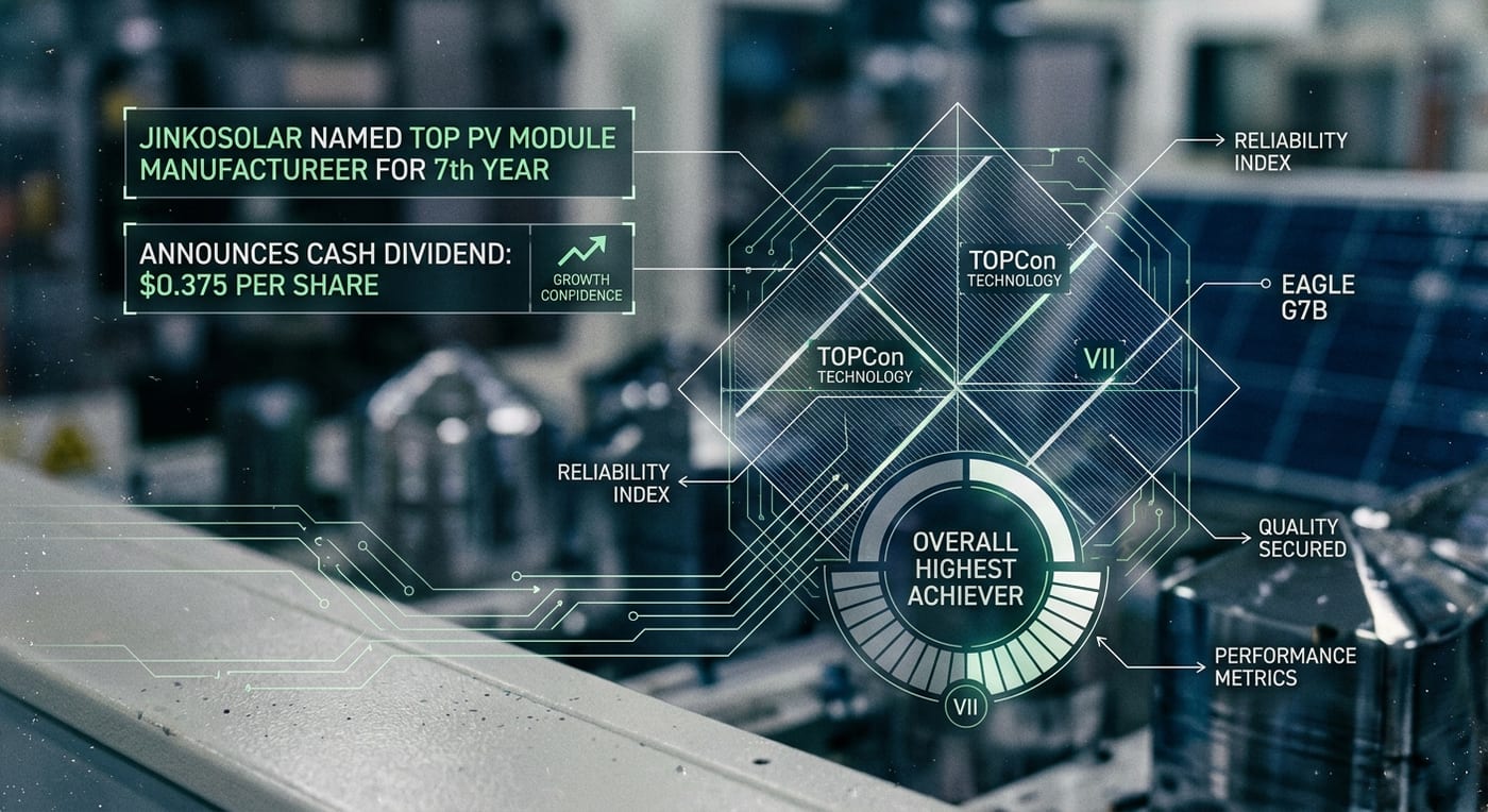 JinkoSolar Named Top PV Module Manufacturer for 7th Year, Announces Cash Dividend