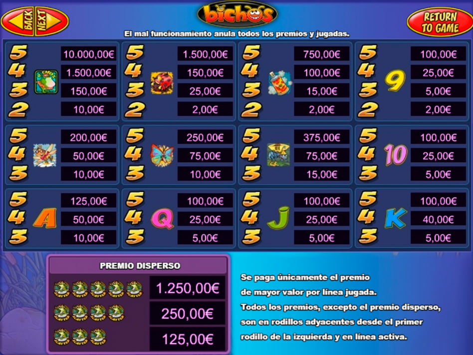 Bichos slot game