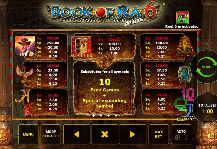 Book of Ra deluxe 6 slot game