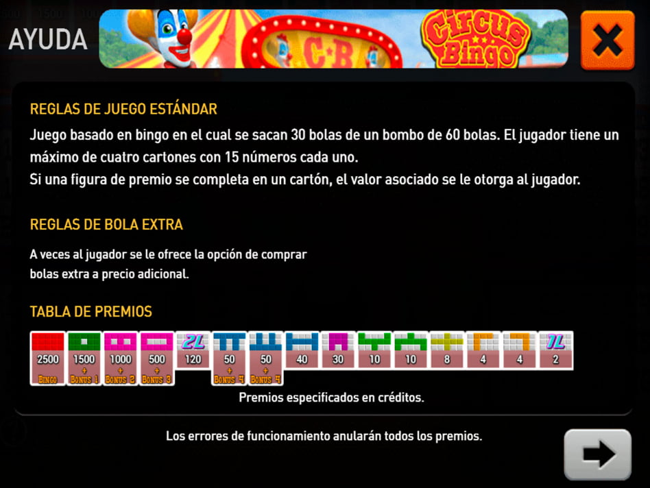 Circus Bingo screenplay Circus Bingo slot game