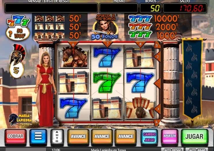 Maria Lapiedra en Troya slot game