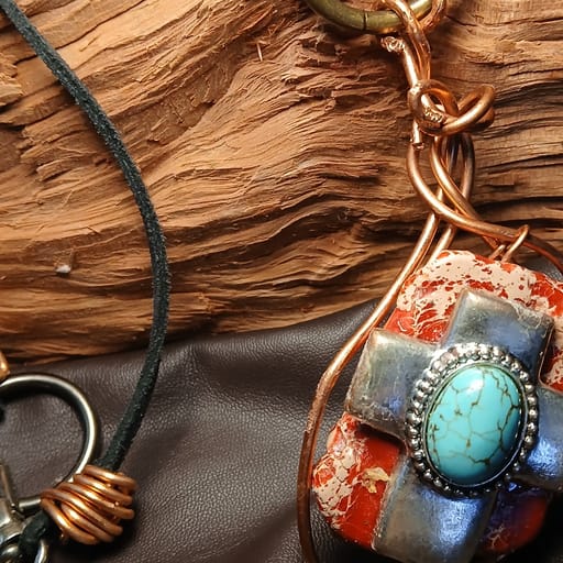 Street Art...jewelry red turquoise leather necklace