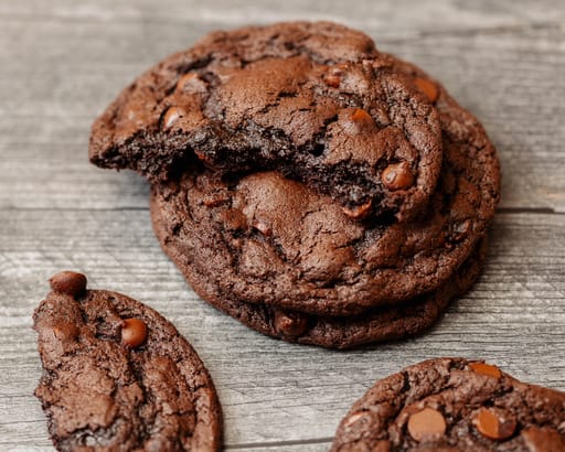 Vegan Fudgy Double Chocolate Chip Cookies
