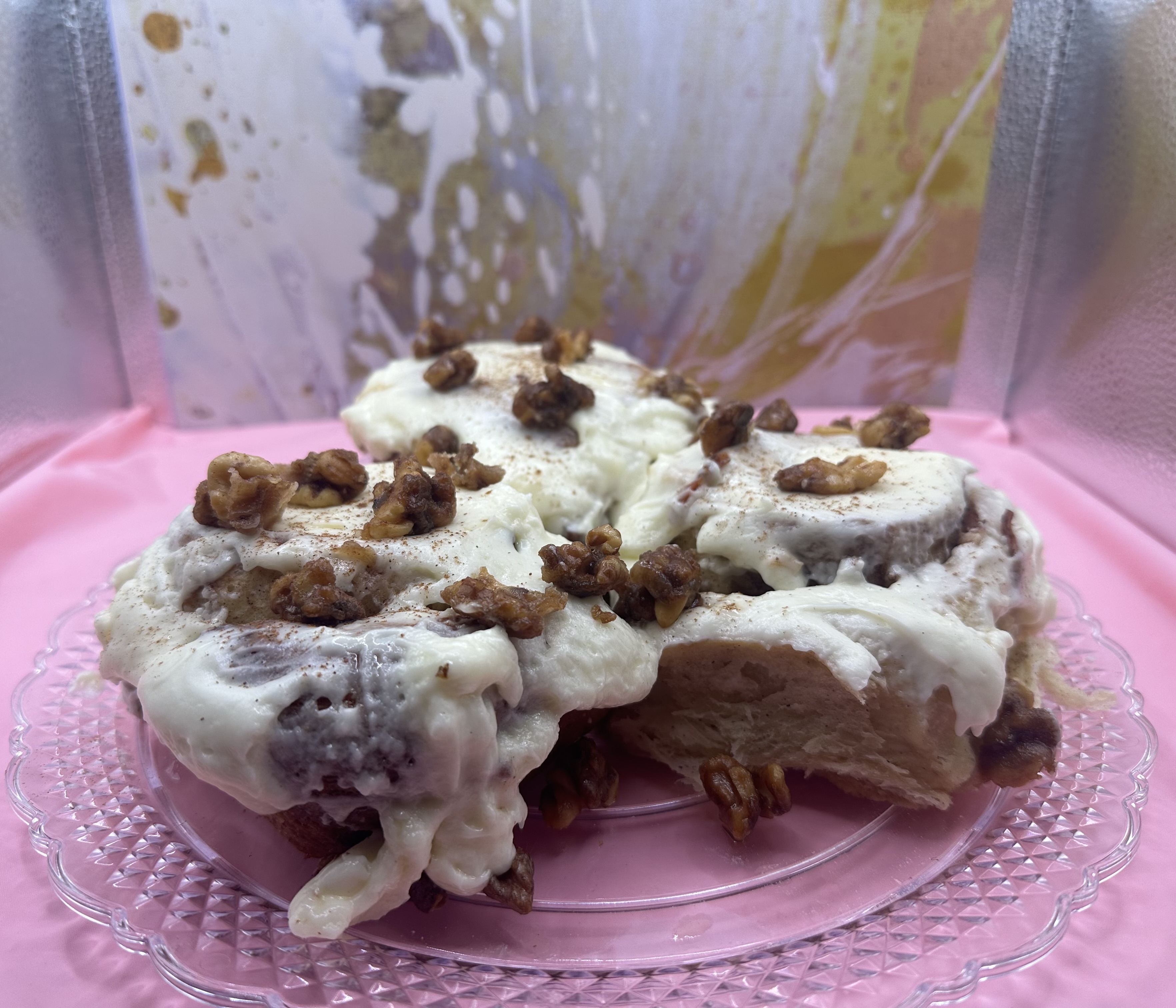 (6) Carrot cake cinnamon rolls with candied walnuts 