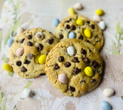 Brown Butter Mini-Egg Chocolate Chip Cookies