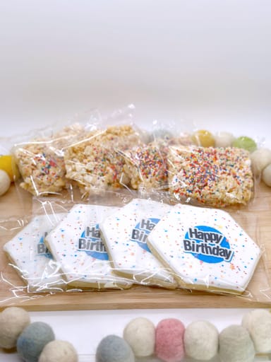 Ready-Made Happy Birthday Iced Sugar Cookies and Crispy Rice Treats