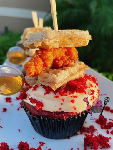 Red Velvet Chicken & Waffle Cupcakes