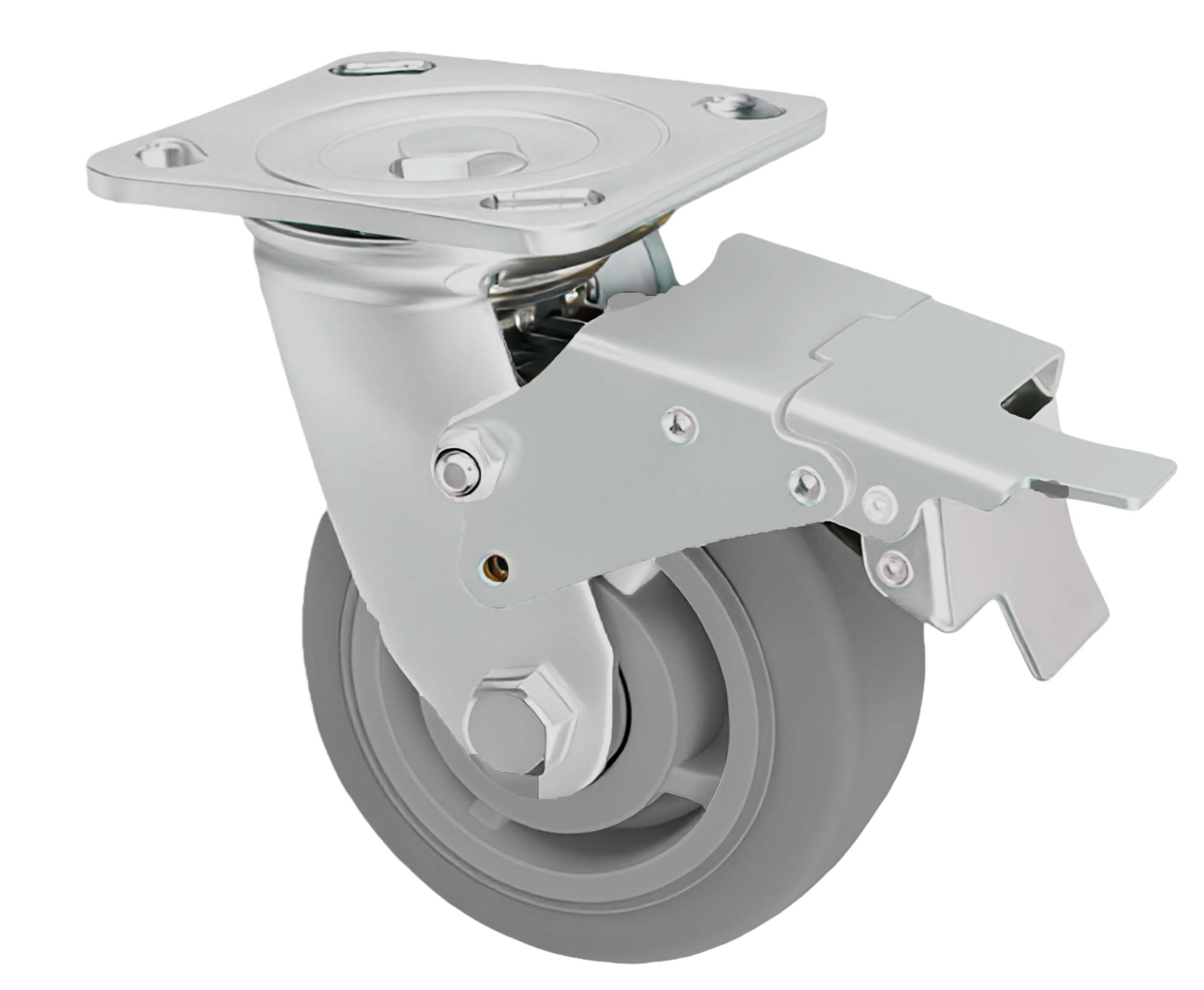 Heavy Duty Rubber Castor — 4" Top Brake