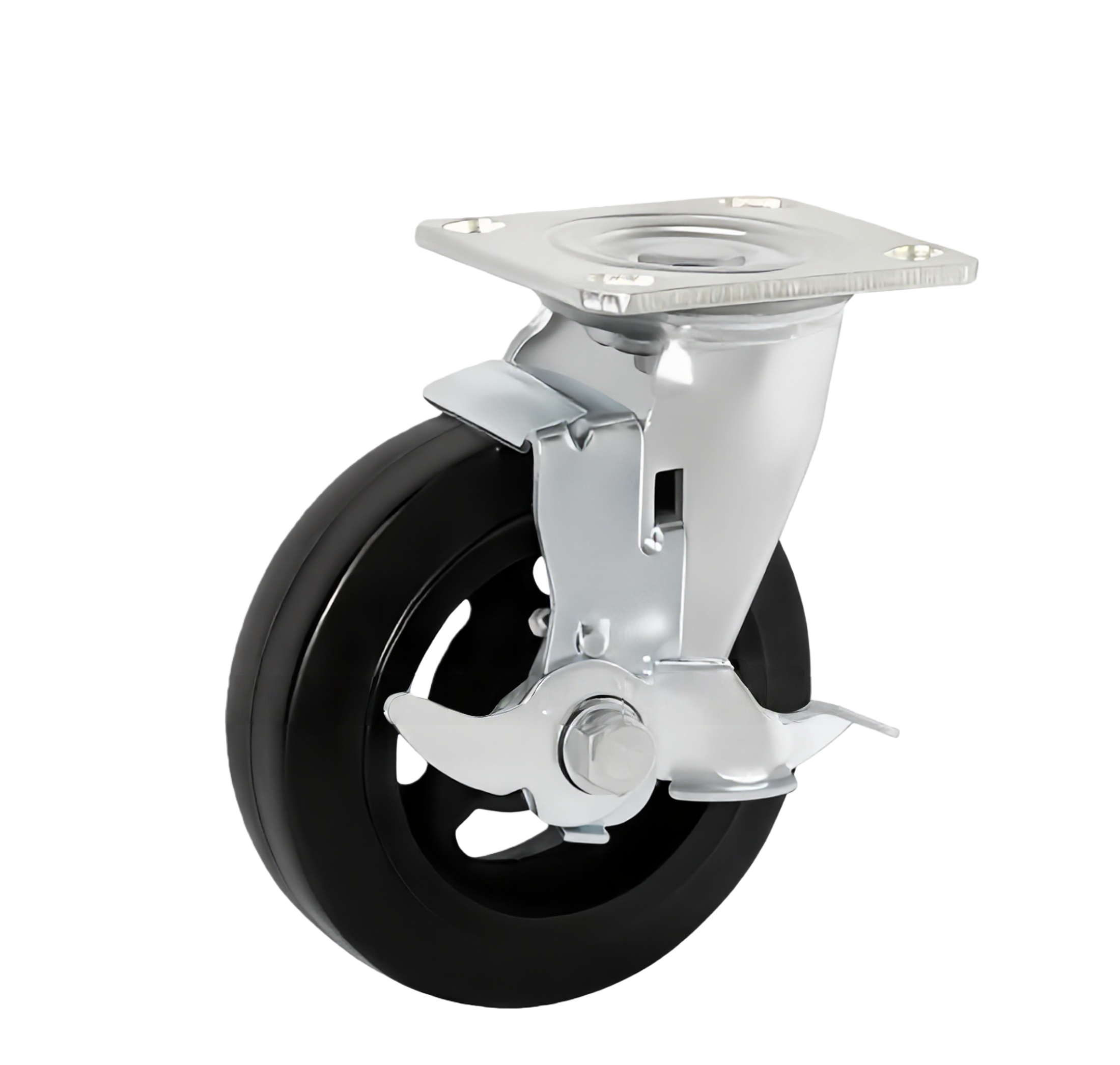 Heavy Duty Moulded Rubber Castor — 4" Side Brake