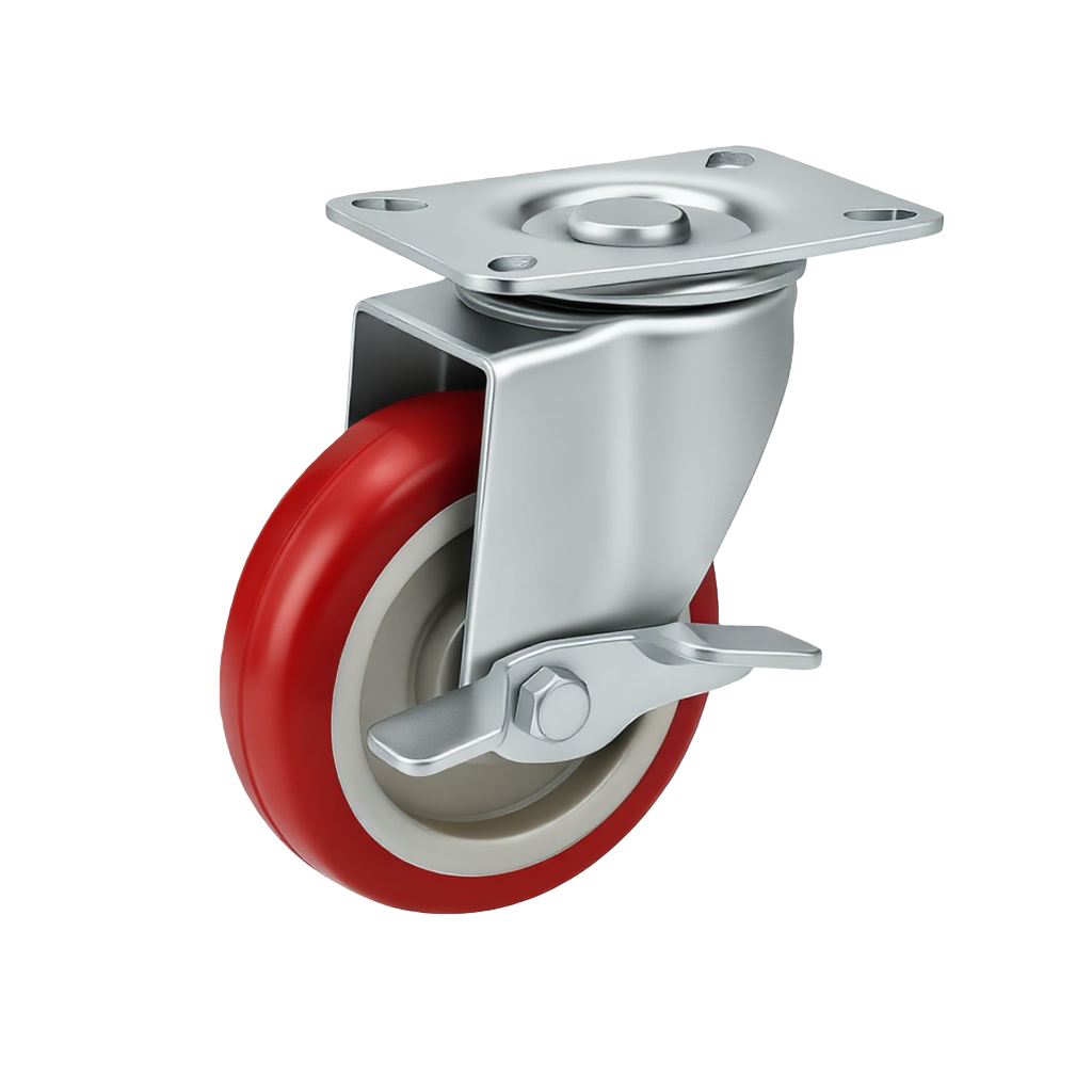 Medium Duty PU Castor Wheel (Plate Mount) — 3" Side Brake