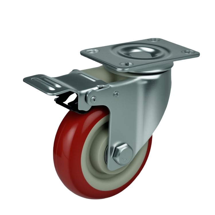 Medium Duty PU Castor Wheel (Plate Mount) — 4" Top Brake