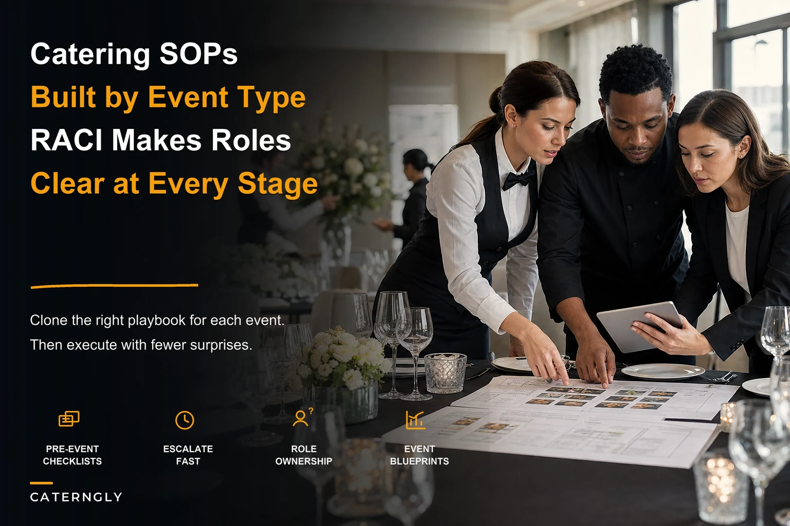 Catering operations playbook: map event-types to modular SOPs, RACI, and escalation paths