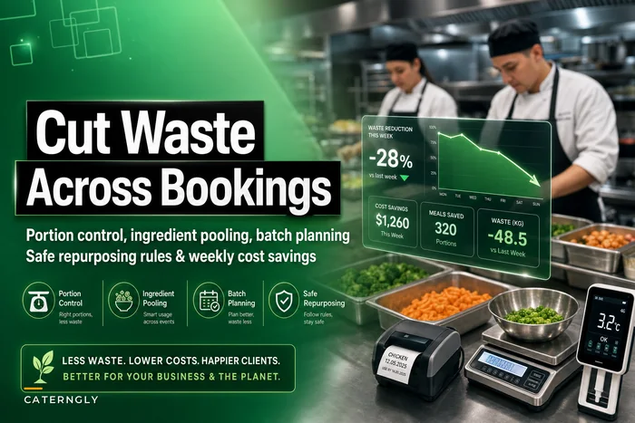 Cut food waste across back-to-back bookings with portion control and repurposing rules