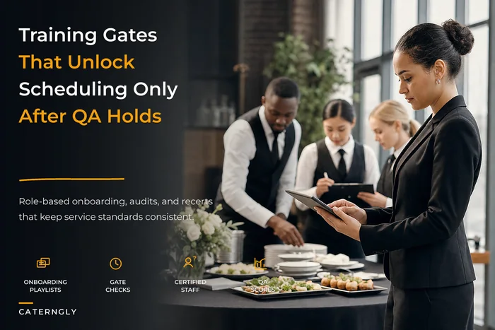 Set reliable service standards: onboarding playlists, skill matrices and QA audits for caterers