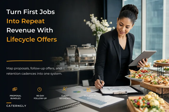 Turn one‑off clients into repeat revenue: a catering lifecycle blueprint for proposals, post‑event offers and upsells