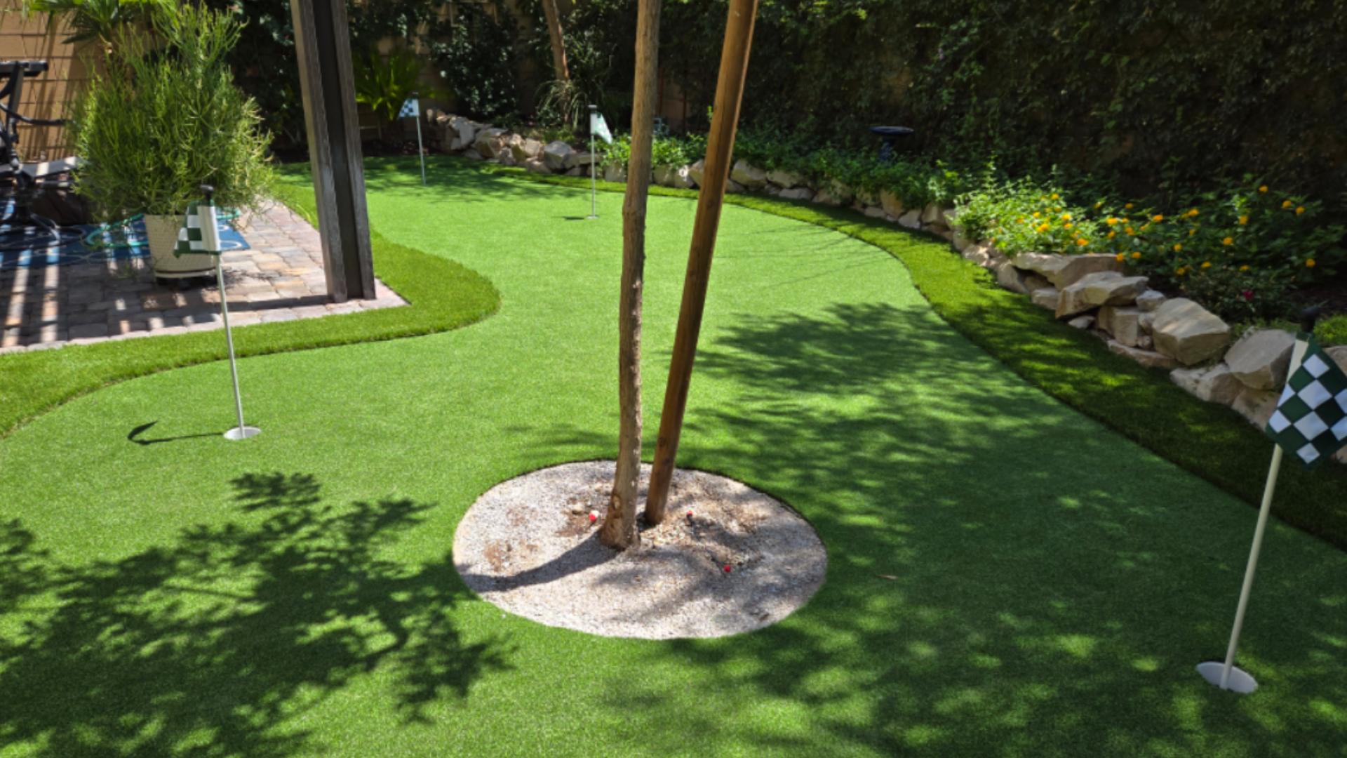 Lush green synthetic turf installation