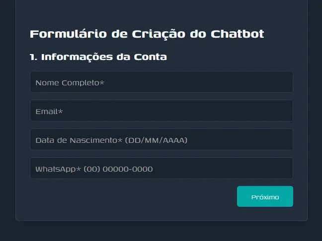 Formulário de configuração do chatbot