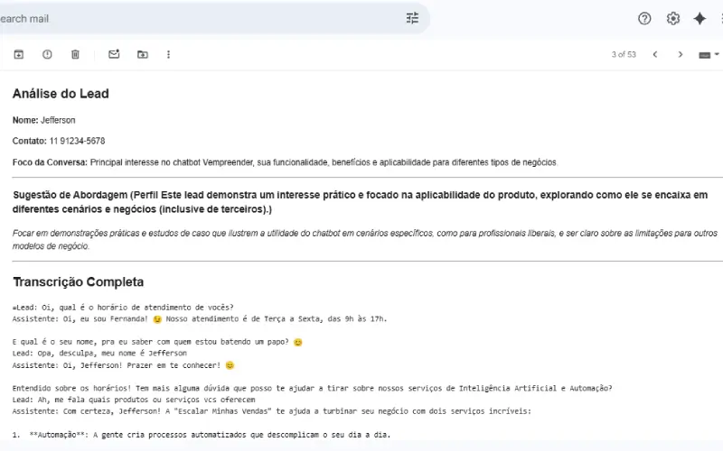 Exemplo de resumo de conversa
