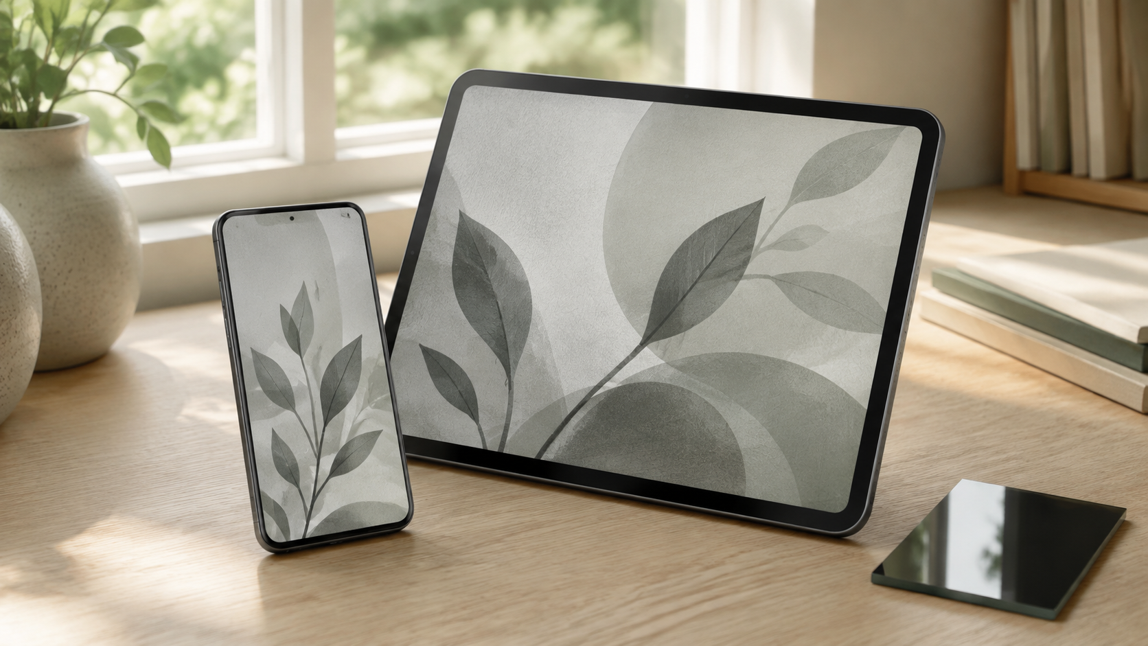 反射を抑えたスマホとタブレットの画面を一般的な光沢面と比べたイメージ