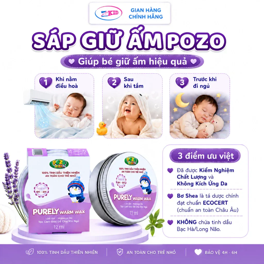 Sáp Giữ Ấm Pozo an toàn cho bé tránh cảm - giữ ấm mùa đông,bé nằm điều hoà lọ…