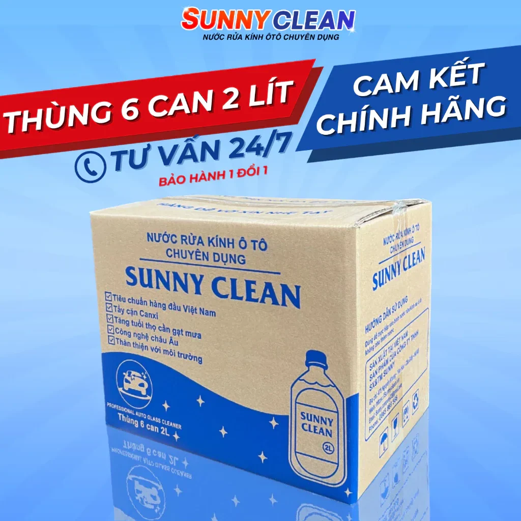 "[Thùng 6 Can 2 Lít] Nước Rửa Kính Ô Tô Sunny Clean Chính Hãng"